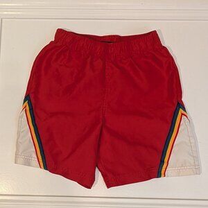 Laguna Swim Trunks Board Short Red Bright Rainbow Trim Vacation - Size M10/12